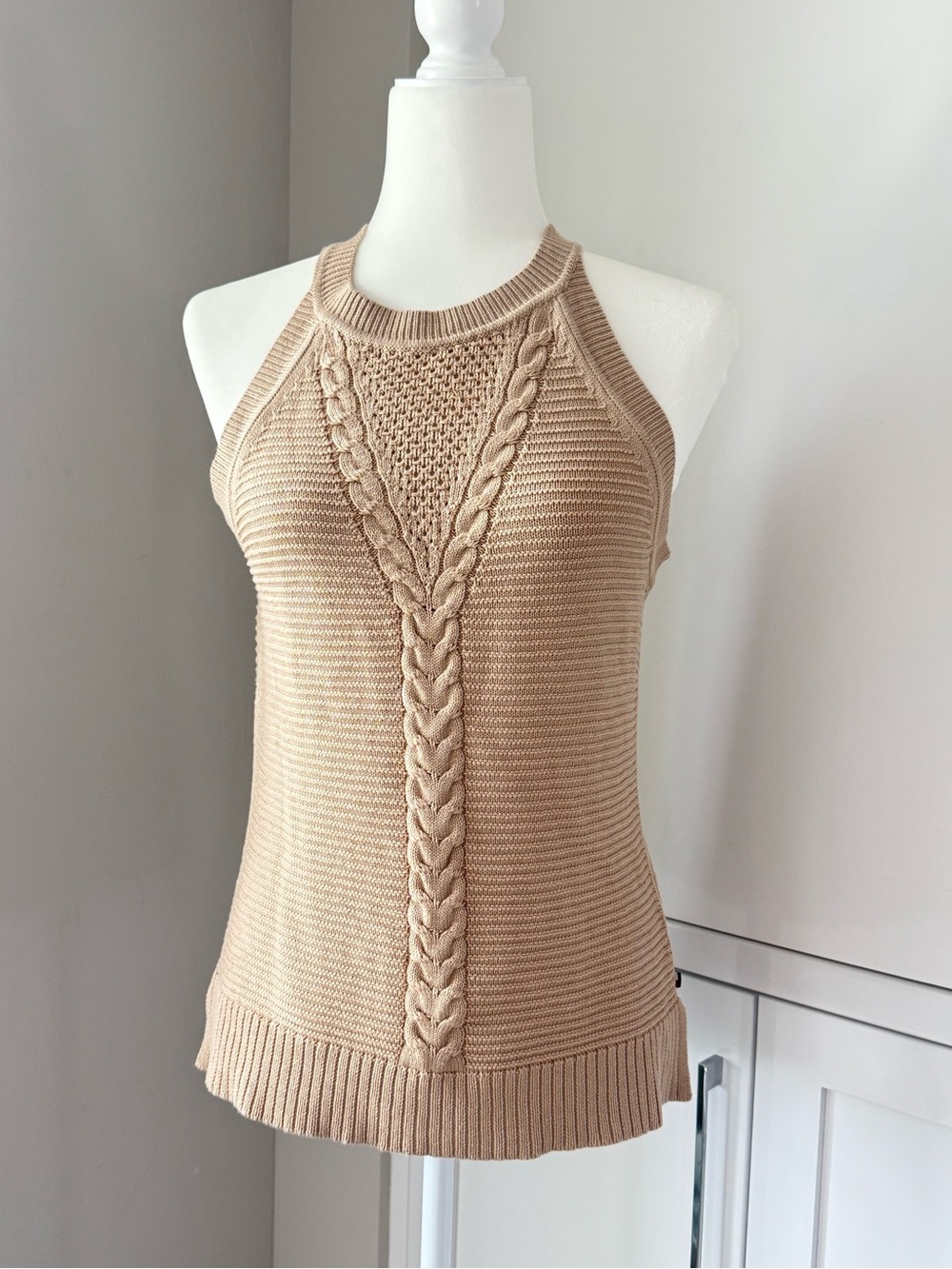 Tommy Hilfiger Beige Cable-Knit Halter-Style Tank Top